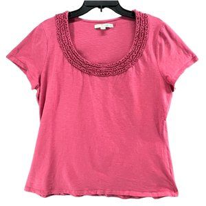Boden Womens Tee Top Size 16 Pink Short Sleeve Ruffle Scoop Neck Stretch Casual